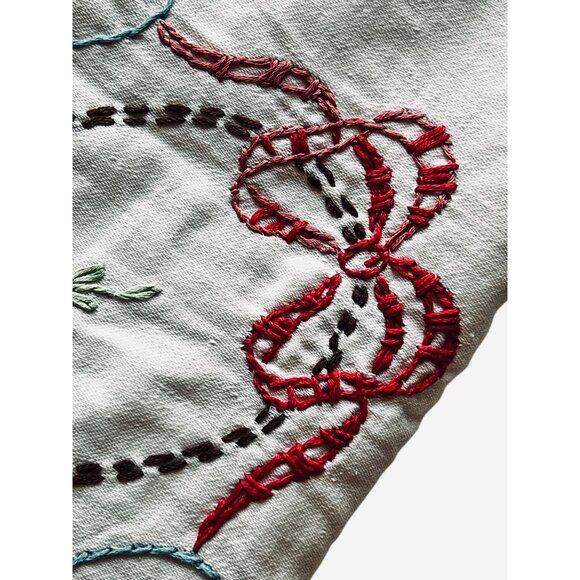 Vintage Hand-Embroidered Floral Tablecloth 50" X 45" Rectangular Cotton Linen Bl - Picture 10 of 11